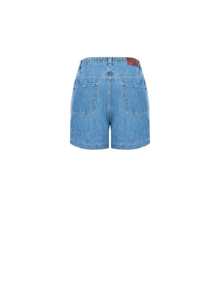 Calções curtos largos em denim com pences e cristais cabochão Rinascimento