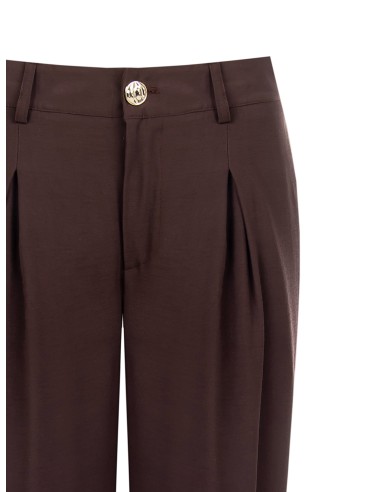 Calças Palazzo Em Poliviscose Ligeiramente Amarrotadas Com Pregas Rinascimento