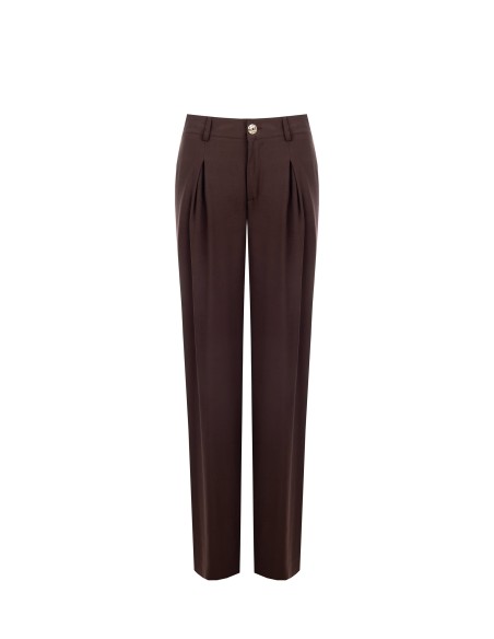 Calças Palazzo em poliviscose ligeiramente amassada com pinças Rinascimento