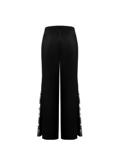 Calças Palazzo em cetim com aplicação de renda na lateral Rinascimento 2