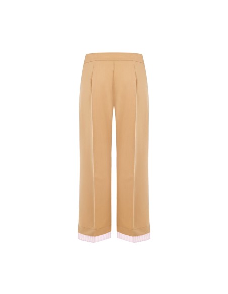 Calças Palazzo Em Poliviscose Com Inserto Às Riscas E Bolsos Rinascimento