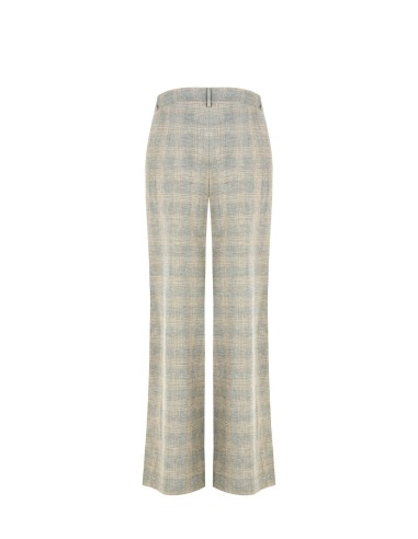 Calças Palazzo em Mistura de Algodão e Linho Xadrez Rinascimento