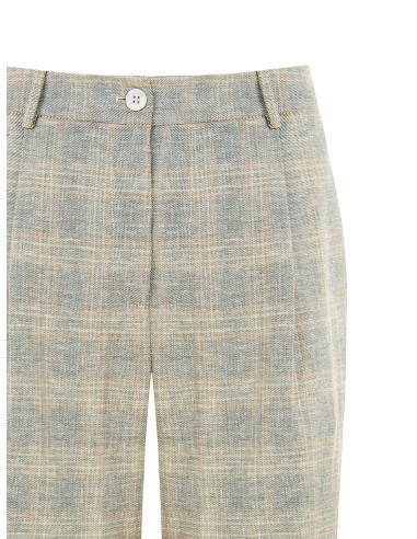 Calças Palazzo em Misto de Algodão e Linho Xadrez Rinascimento