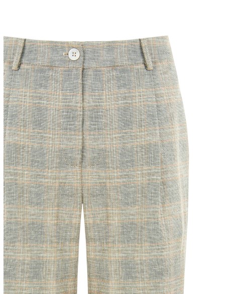 Calças Palazzo em Misto de Algodão e Linho Xadrez Rinascimento