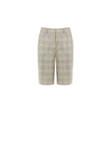Bermudas largas em mistura de algodão e linho xadrez Rinascimento