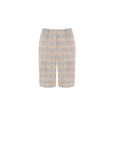 Bermudas largas em mistura de algodão e linho xadrez Rinascimento