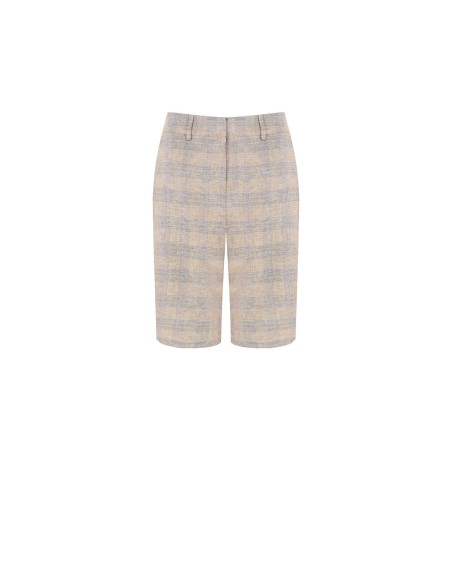 Bermudas largas em mistura de algodão e linho xadrez Rinascimento