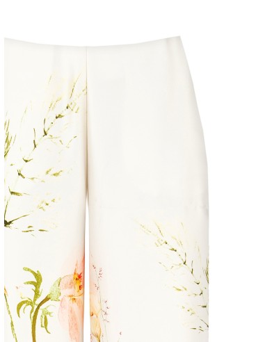 Calças Palazzo em Cetim com Estampa Botânica e Bolsos Rinascimento