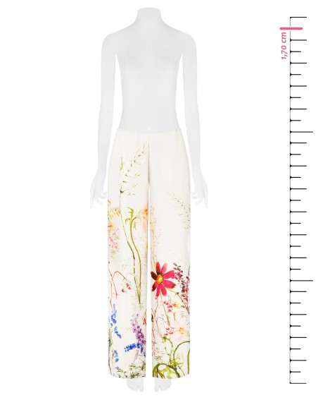 Calças palazzo em cetim com estampa botânica e bolsos Rinascimento