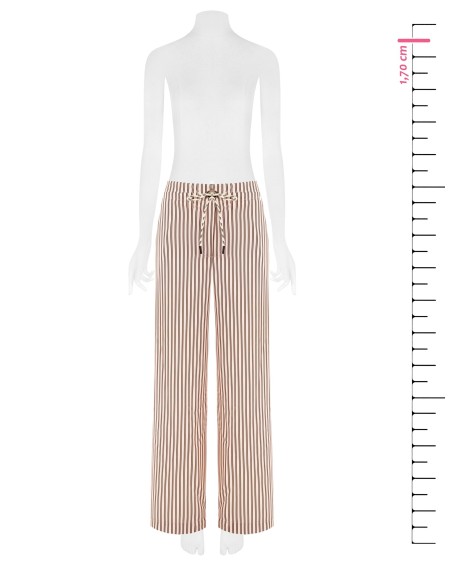 Calças Palazzo em Cetim às Riscas com Cordão e Bolsos Rinascimento