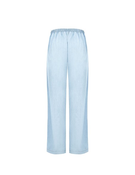 Calças palazzo em denim com bandas laterais e elástico atrás Rinascimento
