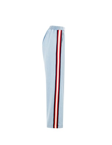 Calças Palazzo Em Ganga Com Fitas Laterais E Elástico Atrás Rinascimento