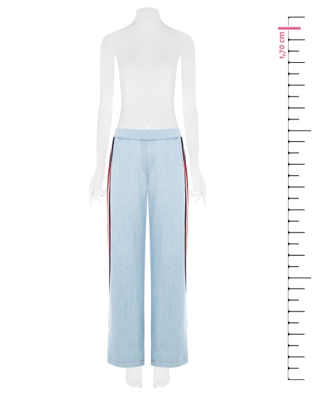 Calças palazzo em denim com bandas laterais e elástico atrás Rinascimento