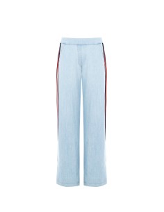 Calças Palazzo em ganga com bandas laterais e cós elástico atrás Rinascimento