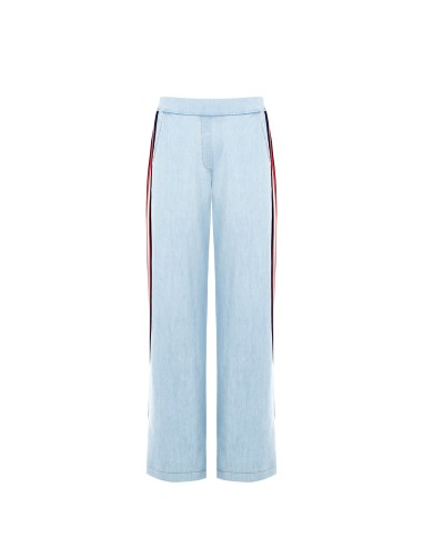 Calças Palazzo em ganga com bandas laterais e cós elástico atrás Rinascimento