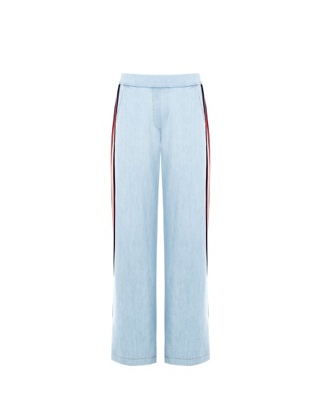 Calças Palazzo em ganga com bandas laterais e cós elástico atrás Rinascimento