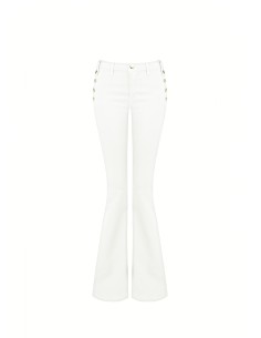 Jeans Elásticos Boca de Sino Com Botões Rinascimento