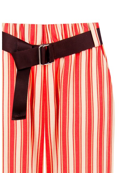 Calças largas em mistura de viscose e linho com cinto coordenado e bolsos Rinascimento