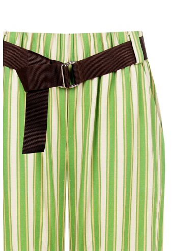 Calças largas em mistura de viscose e linho com cinto coordenado e bolsos Rinascimento