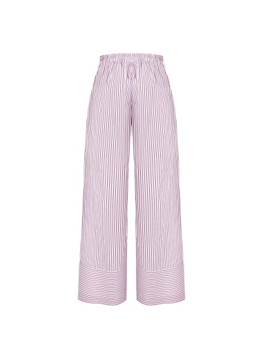 Calças Palazzo Em Algodão Às Riscas Com Elástico Atrás Rinascimento