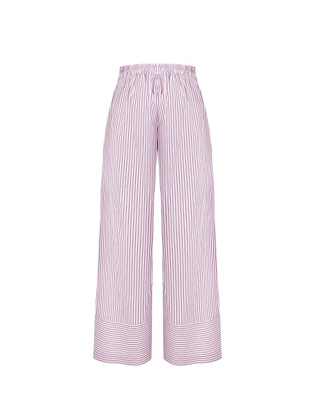 Calças Palazzo Em Algodão Às Riscas Com Elástico Atrás Rinascimento