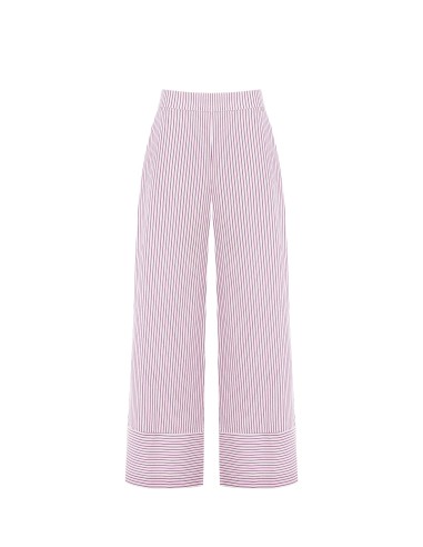 Calças Palazzo em Algodão às Riscas com Elástico Atrás Rinascimento