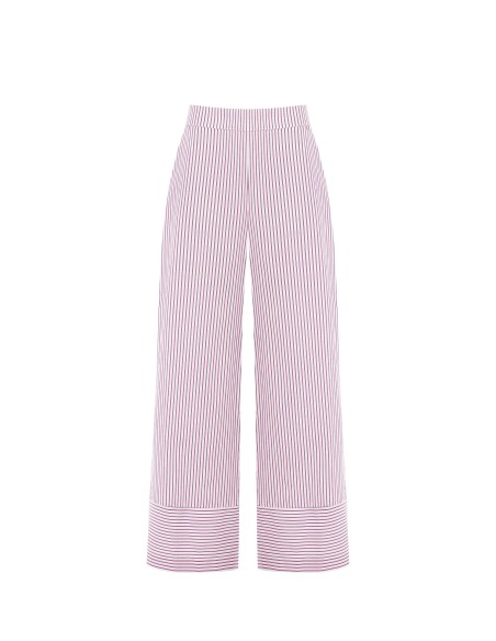 Calças Palazzo em Algodão às Riscas com Elástico Atrás Rinascimento