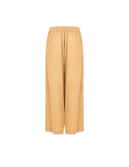 Calças Palazzo Extra Largas Em Mistura De Viscose E Linho Com Bolsos E Elástico Atrás Rinascimento