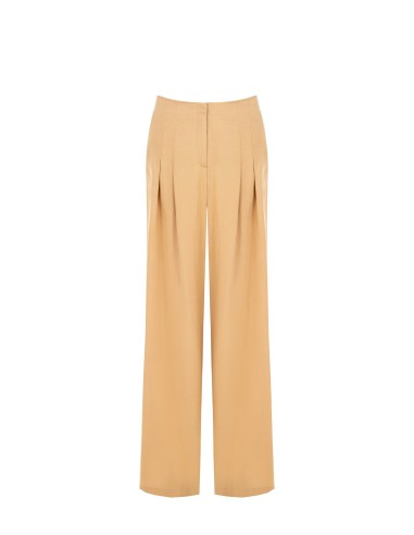 Calças Palazzo Em Mistura De Viscose E Linho Com Duas Pinças E Bolsos Rinascimento