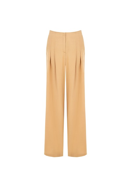 Calças Palazzo Em Mistura De Viscose E Linho Com Duas Pinças E Bolsos Rinascimento