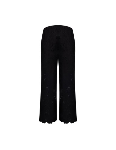 Calças Largas Cropped em Mistura de Algodão Bordadas com Flores e Ajouradas Rinascimento