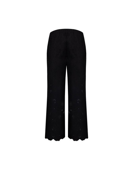 Calças Largas Cropped em Mistura de Algodão Bordadas com Flores e Ajouradas Rinascimento