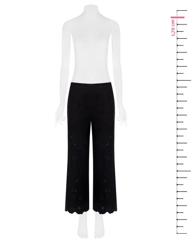 Calças largas cropped em mistura de algodão, bordadas com flores e com detalhes vazados Rinascimento