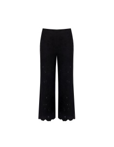 Calças Largas Cropped Em Mistura De Algodão Bordadas Com Flores E Vazadas Rinascimento