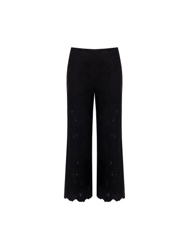 Calças Largas Cropped Em Mistura De Algodão Bordadas Com Flores E Vazadas Rinascimento