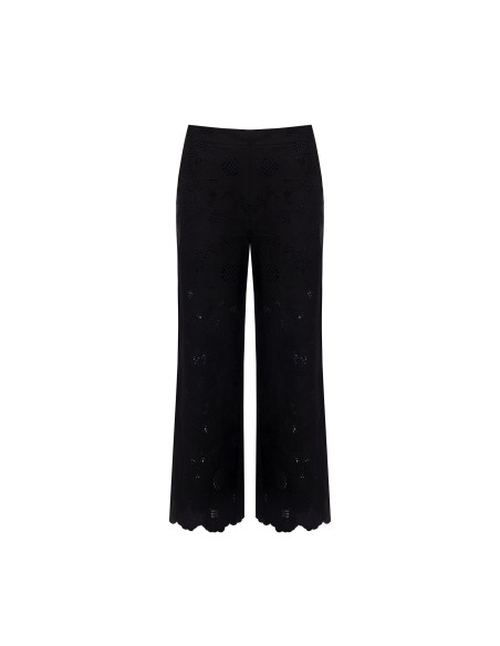 Calças Largas Cropped Em Mistura De Algodão Bordadas Com Flores E Vazadas Rinascimento