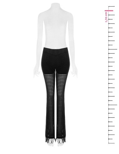 Calças boca-de-sino em malha vazada com franjas e calções integrados Rinascimento