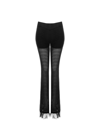 Calças flare em malha vazada com franjas e calções integrados Rinascimento