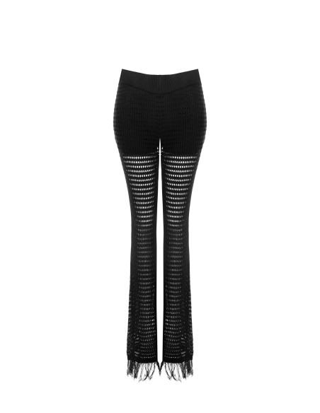 Calças flare em malha vazada com franjas e calções integrados Rinascimento