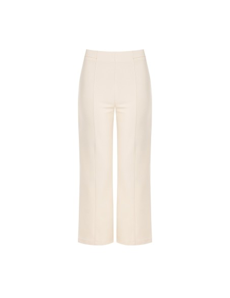 Calças palazzo cropped em scuba crepe com elástico na cintura Rinascimento