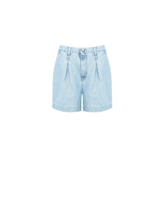 Calções curtos largos em denim com pregas Rinascimento