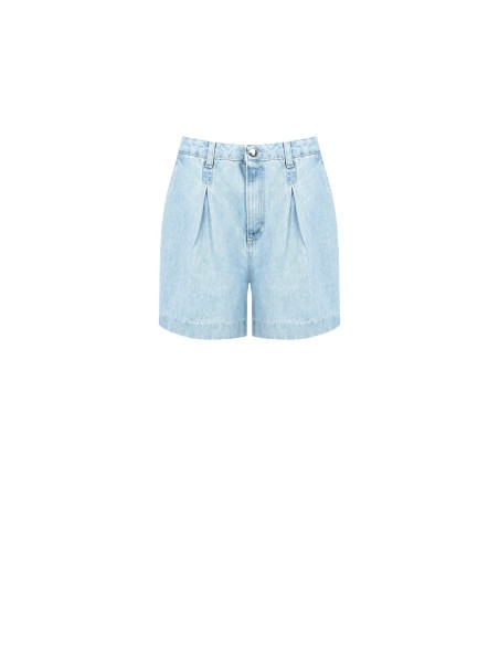 Calções curtos largos em denim com pregas Rinascimento