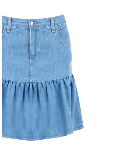 Minissaia com folho em denim elástico Rinascimento