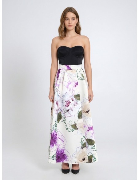 Saia longa godê em cetim duchesse estruturado com bolsos Rinascimento