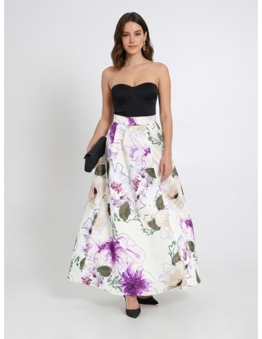 Saia longa rodada em cetim duchesse estruturado com bolsos Rinascimento