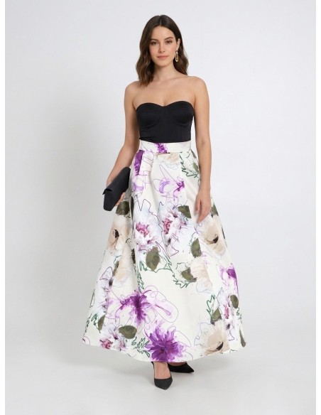 Saia longa rodada em cetim duchesse estruturado com bolsos Rinascimento