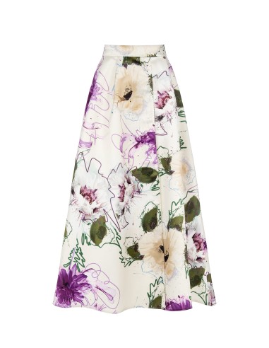 Saia longa rodada em cetim duchesse estruturado com bolsos Rinascimento