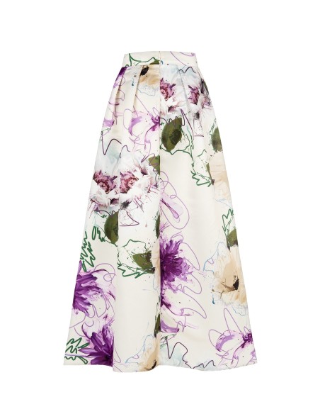 Saia longa rodada em cetim duchesse estruturado com bolsos Rinascimento