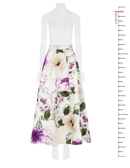 Saia longa rodada em cetim duchesse estruturado com bolsos Rinascimento