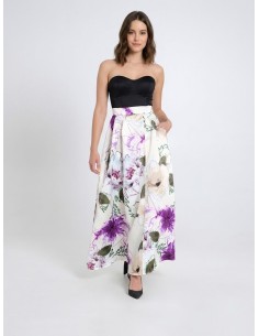 Saia longa rodada em cetim duchesse estruturado com bolsos Rinascimento